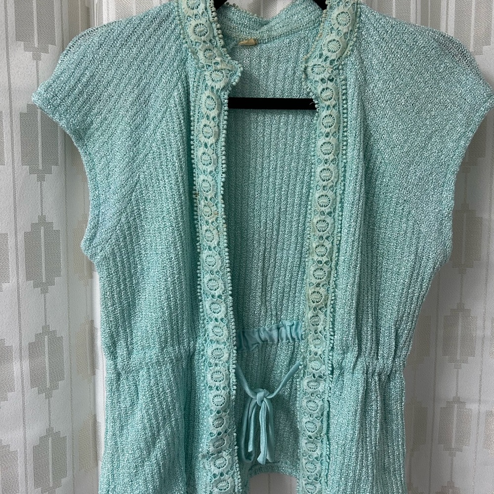 Vintage Teal Sleeveless Sweater Jacket
